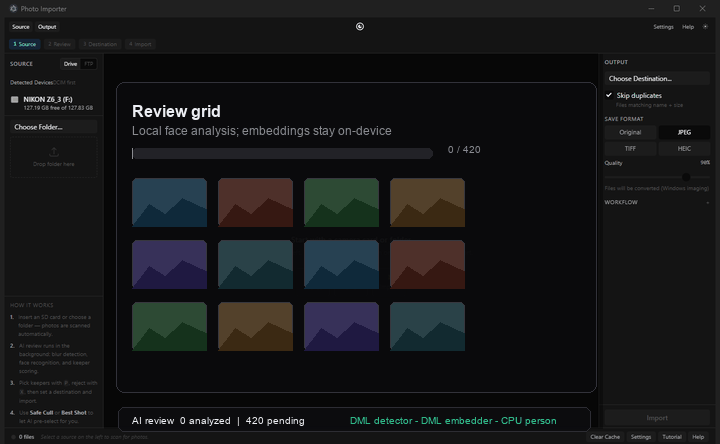 Keptra app showing local face review and culling workflow